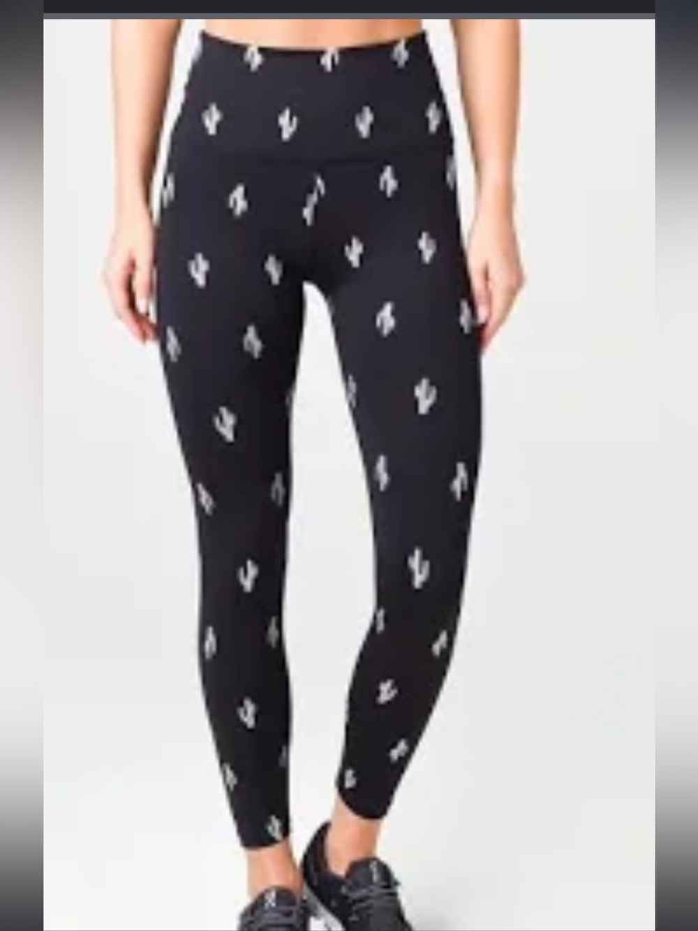 Beyond Yoga Black Leggings with White Cactus Print